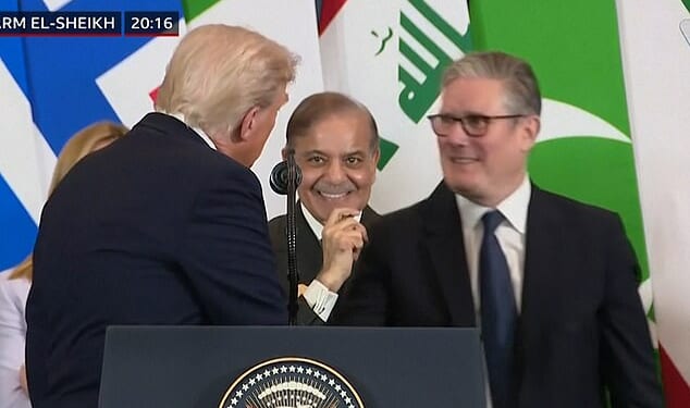 Keir Starmer was invited up to the front of the stage by Donald Trump as he addressed the world's media at the Gaza summit in Egypt