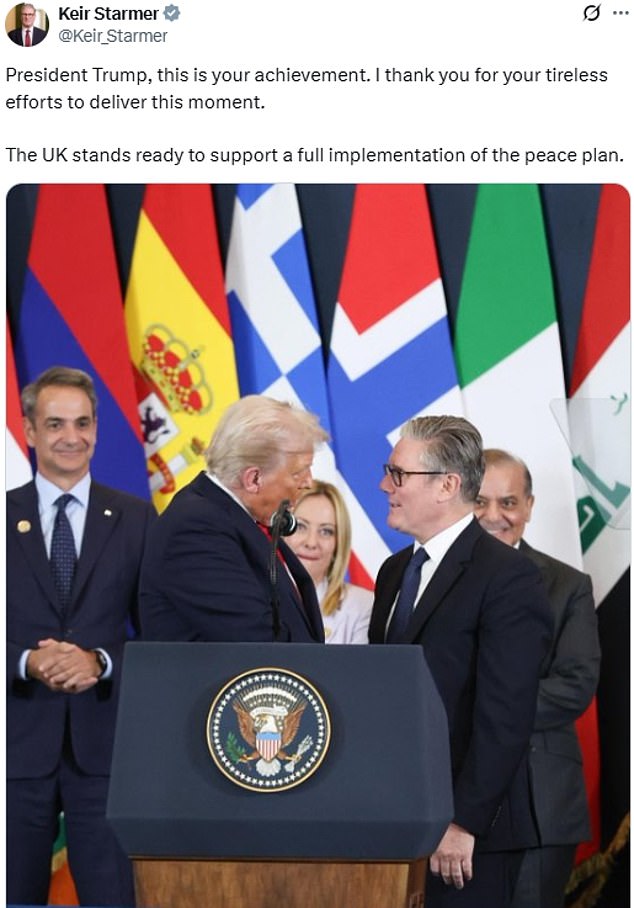 Sir Keir later tried to make the best of the situation by posting a photo of the moment he shook hands with Mr Trump on stage