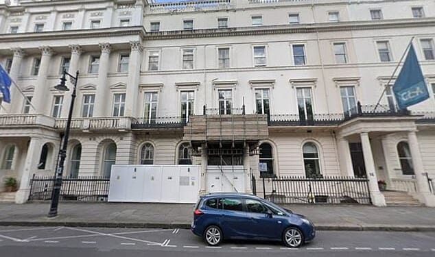 Nestled between the Austrian Embassy and the Country Land and Business Association, the mansion in Belgrave Square (pictured) is just a stone's throw from Buckingham Palace and is in the process of redevelopment