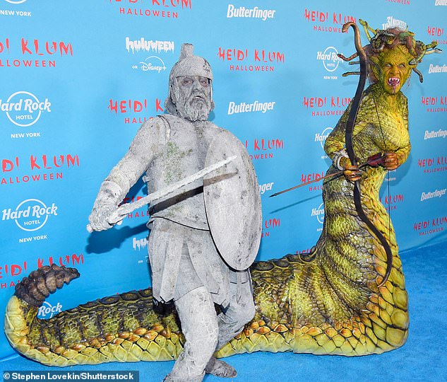 Heidi was accompanied by her husband Tom Kaulitz, 36, dressed as one of Perseus' friends who gets turned into stone by gazing upon Medusa