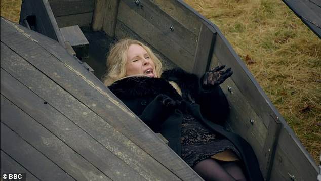 She added: 'But you're suddenly in the moment and I said, "I'm not sure. I think it's a bit strange and a bit weird"' (Lucy Beaumont pictured in her coffin)