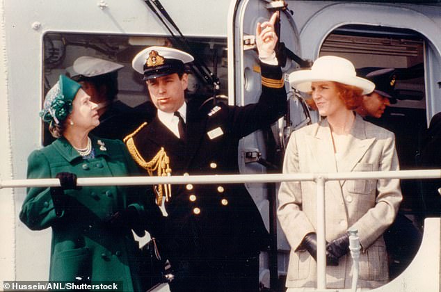 By dint of his service and seniority, he is still technically Commander Andrew Mountbatten Windsor RN (Rtd), his substantive (not honorary) rank. Pictured: Andrew in naval uniform with his late mother the Queen, left, and his ex-wife Sarah Ferguson, right, in 1991