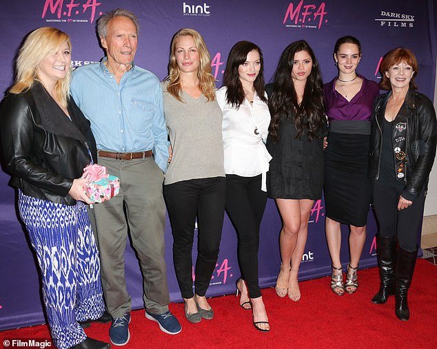 Oscar-winning Clint Eastwood, 95, has welcomed eight children with his ex-partners, with age gaps spanning 43 years (pictured with kids Kathryn, Alison, Francesca, Morgan, Graylen)