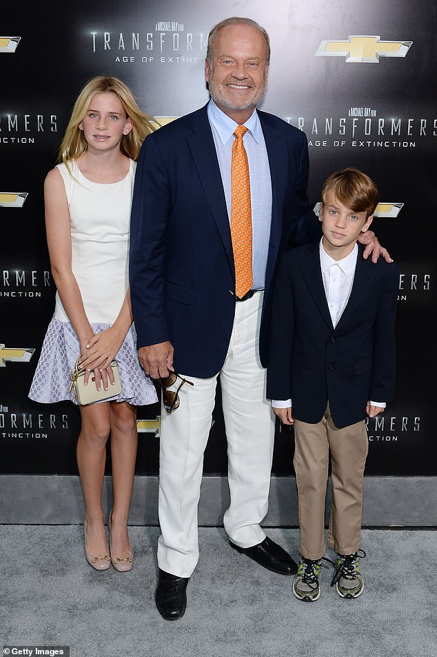 Kelsey Grammer has added to his brood again after recently welcoming his eighth child, a son named Christopher, with his fourth wife Kayte Walsh (pictured with kids Jude and Mason)