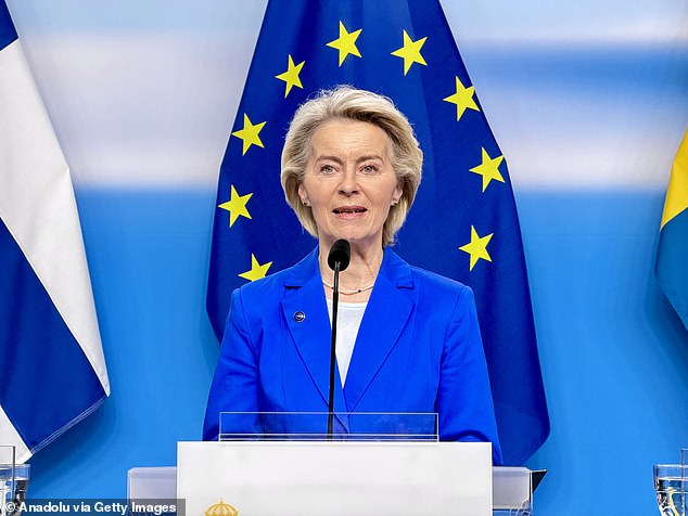The majority of the settlements relate to the bill for leaving the EU, which Britain agreed to pay under the terms of the Withdrawal Agreement after exiting the bloc in January 2020. Pictured: European Commission President, Ursula von der Leyen