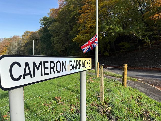 Union flags and Saltires have been hung outside the entrance to Cameron Barracks in Inverness as part of an apparent protest