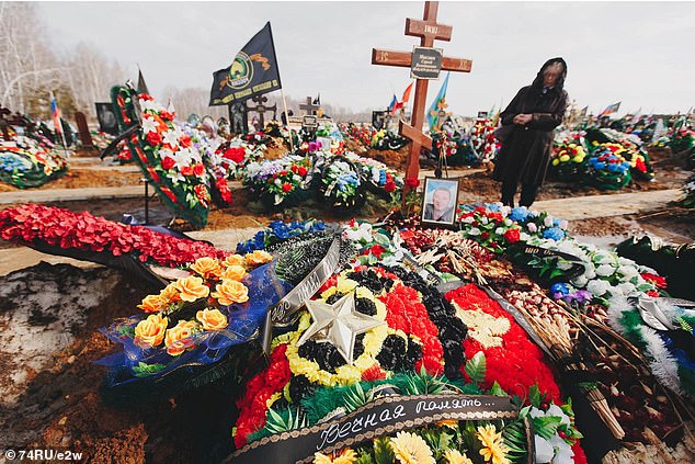 Putin's Shame: war graveyards across each of Russia's 11 time zones show the heavy toll of the dictator's conflict in Ukraine. The picture here shows a military burial ground in Chelyabinsk
