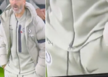 Chelsea manager Enzo Maresca spotted 'scratching balls' live on TV as fans joke 'he tried to hide it'