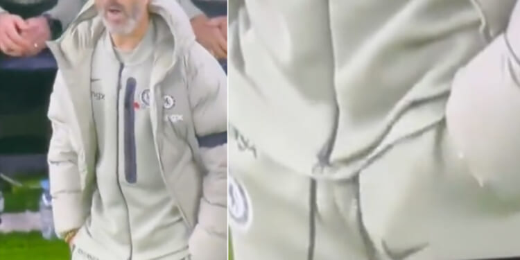 Chelsea manager Enzo Maresca spotted 'scratching balls' live on TV as fans joke 'he tried to hide it'