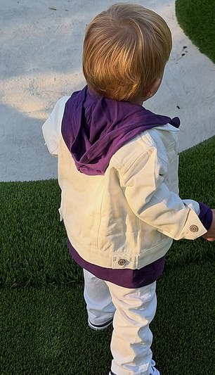 Jack¿s outfit took the Bieber household straight back to 2010, with the My World Tour uniform complete with an all-white ensemble and a purple hoodie peeking out