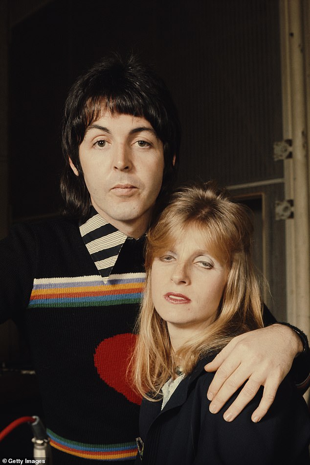 Paul McCartney and his wife Linda McCartney, of British rock group Wings, at Abbey Road Studios to record the album 'Venus And Mars' in 1974