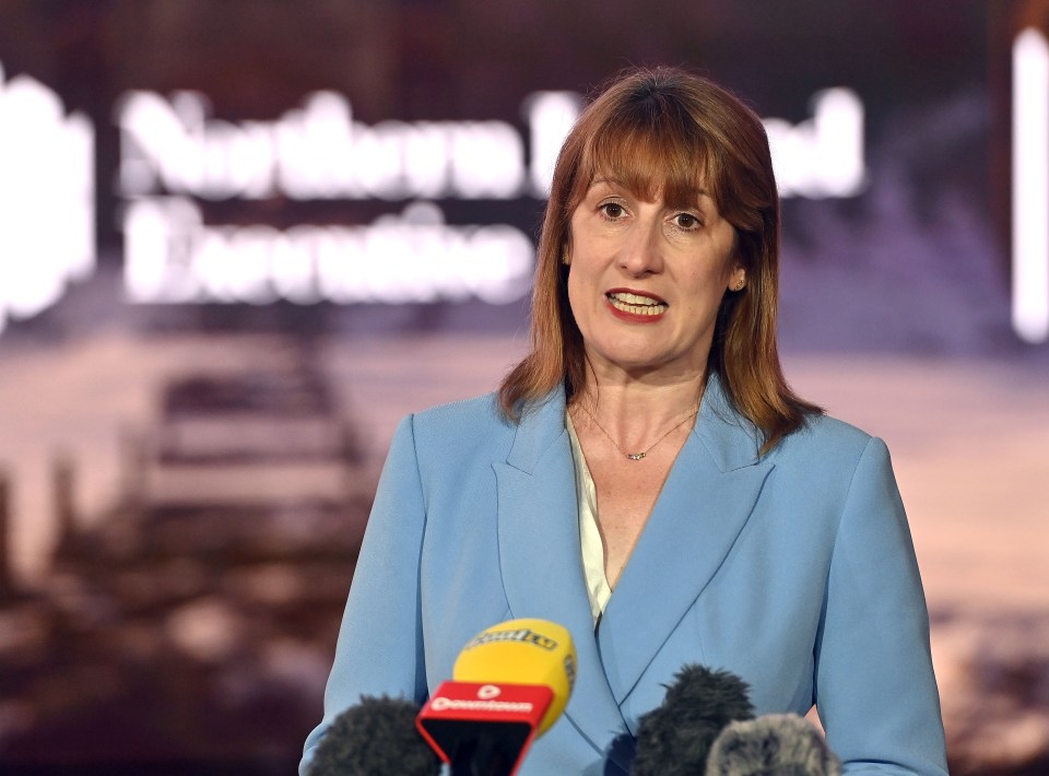 Chancellor of the Exchequer Rachel Reeves speaking to reporters in front of a blurred background.