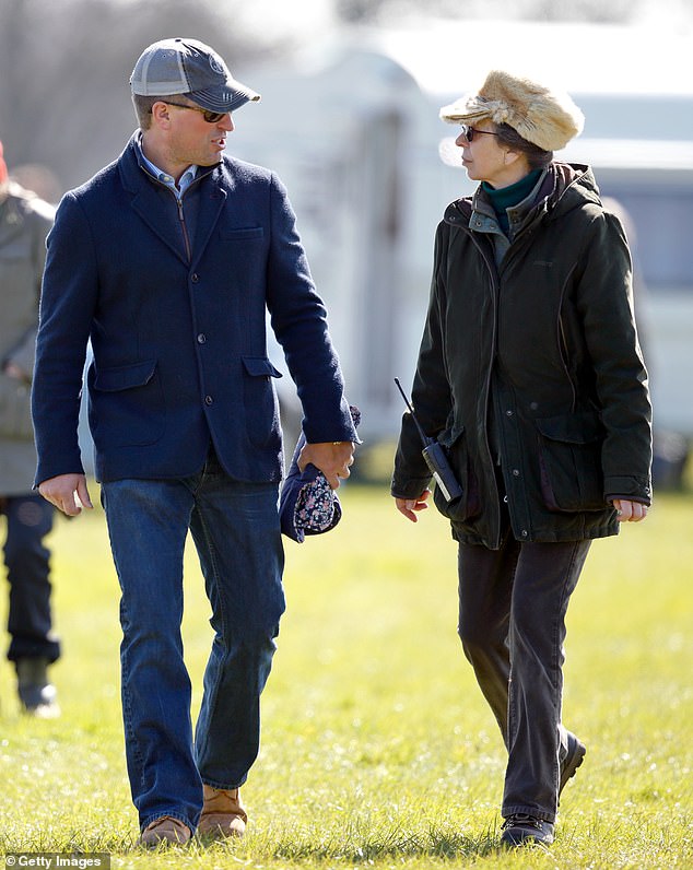 Peter Phillips (left) and his mother, Princess Anne, Princess Royal (right), attend the Gatcombe Horse Trials at Gatcombe Park on March 26, 2017 in Stroud, England