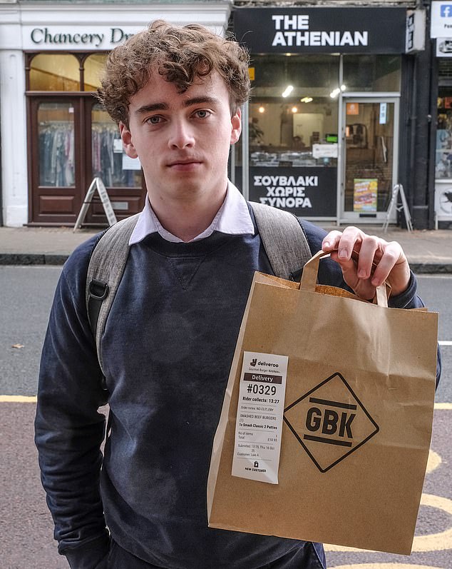 Reporter Luke Alsford has a Gourmet Burger Kitchen beef burger delivered by a food delivery service. The burger was prepared and cooked by The Athenian Souvlaki & Gyros in Beckenham, south London