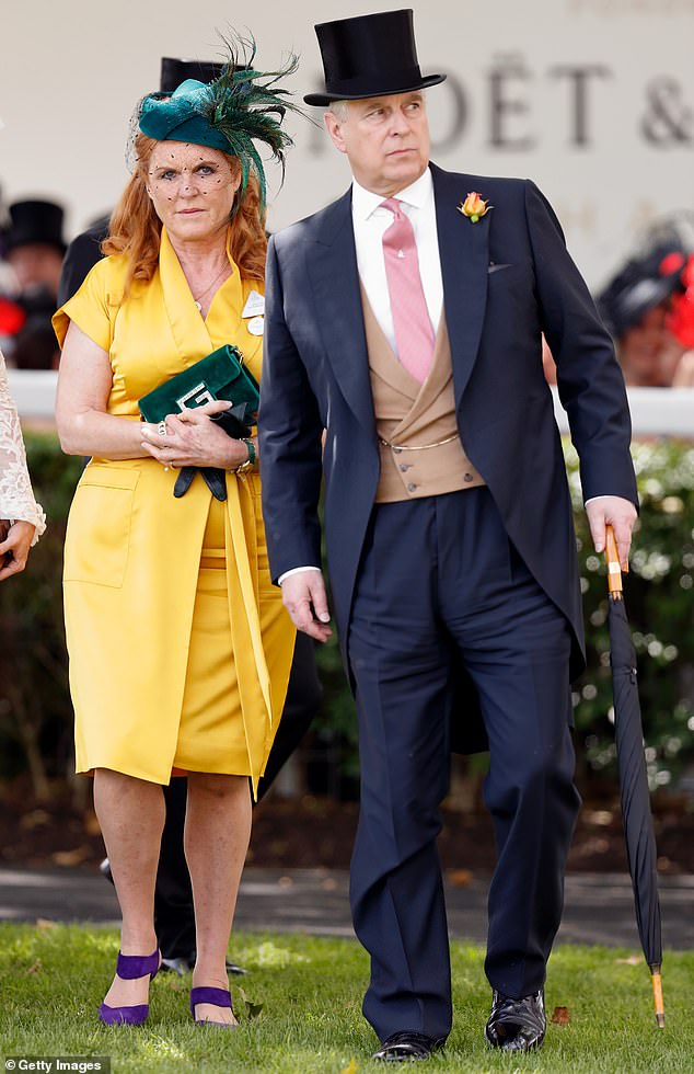 The King was 'gravely concerned' that the future of the monarchy was at stake unless he acted decisively to banish his beleaguered brother (pictured with his ex-wife Sarah Ferguson at Ascot in 2019)