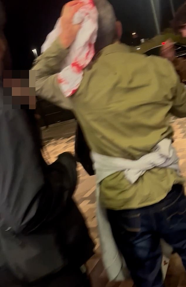 The dazed man can be seen stumbling around the platform after disembarking the train