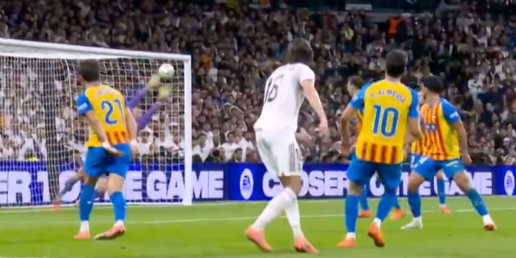 Watch Alvaro Carreras 'defy physics' with Real Madrid screamer as stunned Man Utd fans fume over his sale