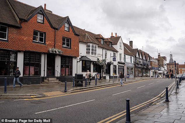 Pictured: A general view of shops in the affluent town of Reigate