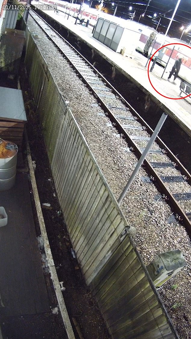 Separate footage also shows another man walking off the train before Tasered by officers on the same platform 2 at the Cambridgeshire station following Saturday night's attacks