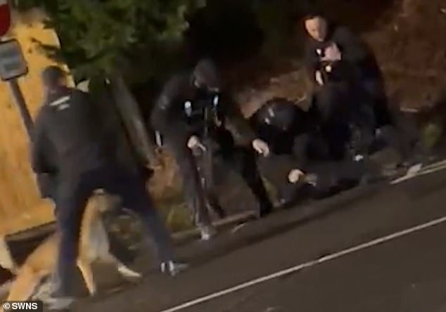 This is the dramatic moment one of the Huntingdon train stabbing suspects is tasered and arrested by armed police