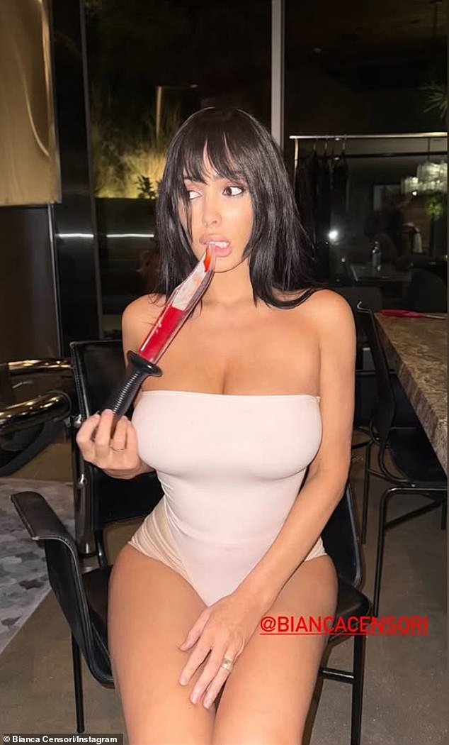 After six months away from social media, Bianca first broke her silence on Halloween by Instastorying a snap of herself playing with a prop knife while wearing a strapless bodysuit