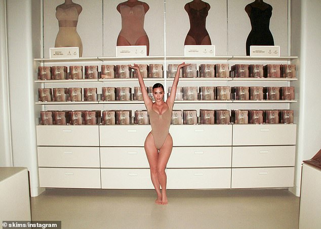 Before the launch, Kim credited the disgraced 48-year-old rapper with being her 'Ghost Creative Director' and he also designed the logo for the brand formerly known as 'Kimono Intimates' (pictured April 4)