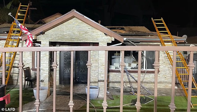 The vicious blaze that broke out late Saturday night at 10905 north Scoville Avenue in Sunland (pictured)