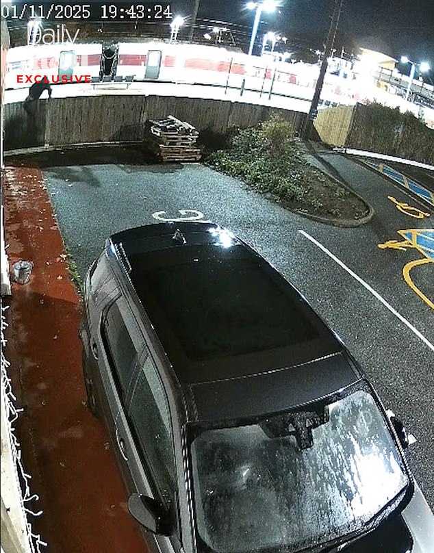 Our exclusive footage shows a knifeman carrying a blade while walking through a car park next to Huntingdon rail station in Cambridgeshire following Saturday night's train stabbings