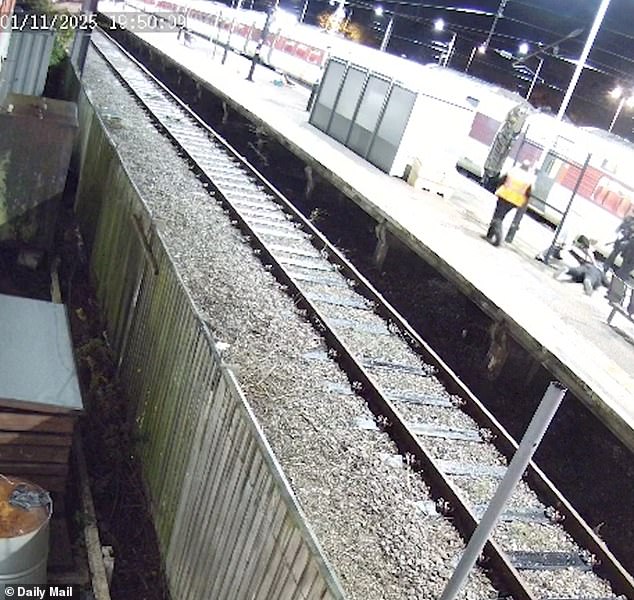 Officers yell 'get down, get down' at the man before he suddenly falls to the ground, seemingly crying out in pain