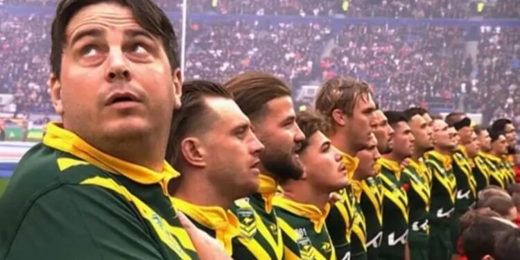 Moment serial prankster lined up with Australian rugby league team before clash with England