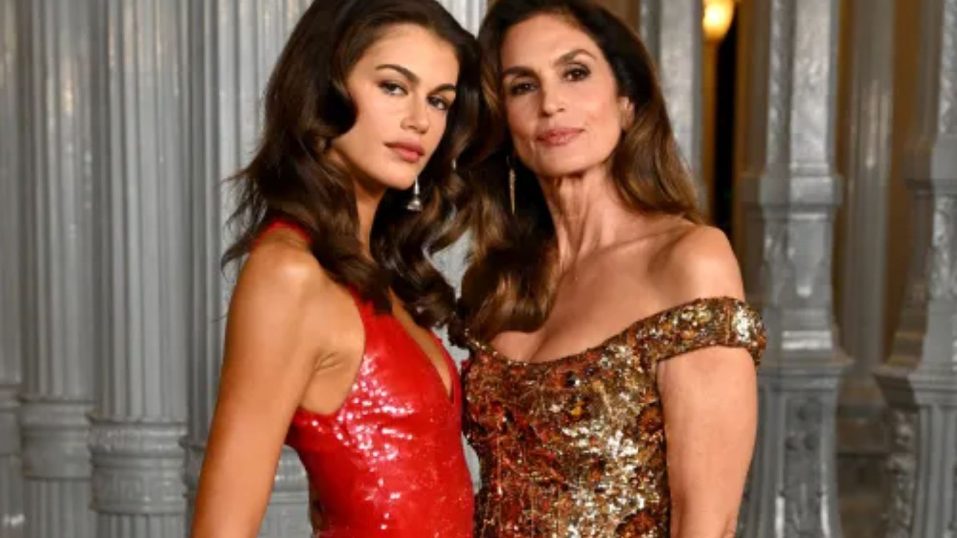Kaia Gerber stuns in sparkly red dress beside fashion icon mum Cindy Crawford at swanky gala