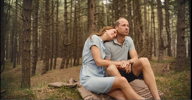 For Ms James, Kate and William's united body language at the Earthshot Awards signified a strong pre-existent bond between the pair, adding that it merely 'endorses the rituals of deep love and adoration we saw in Kate's video update about her cancer' (pictured)