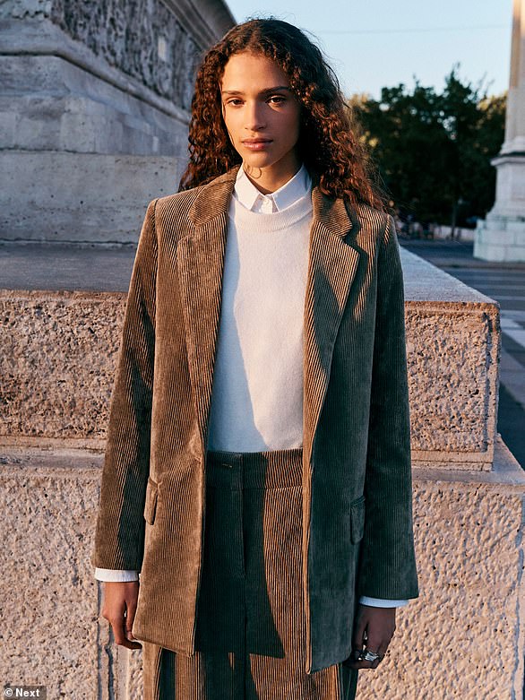 This Khaki Green Cord Single Breasted Blazer, costing £58, is a versatile piece that can be smart or casual