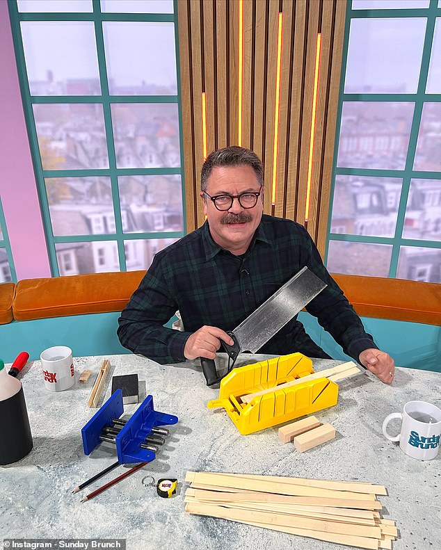 Nick, 55, took to the studio to promote his new book, Little Woodchucks, which the actor wrote to introduce the world of carpentry and woodwork to young people