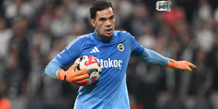 Moment ex-Man City star Ederson is pelted with cups by fuming Besiktas fans before he tries to VOLLEY one back at them