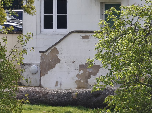 Photos show peeling paint on one of the outside walls at Royal Lodge