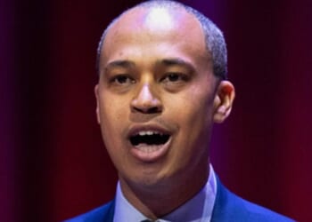 Democratic candidate for Virginia attorney general Jay Jones participates in the debate with Republican incumbent Jason Miyares in Richmond, Virginia, on Oct. 16.