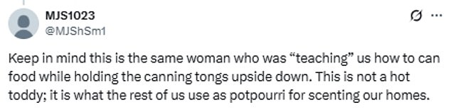 But fans have criticised the recipe, which doesn't use alcohol, for not following proper technique and instead making 'mulled water', with some even calling it 'air freshener in mugs'
