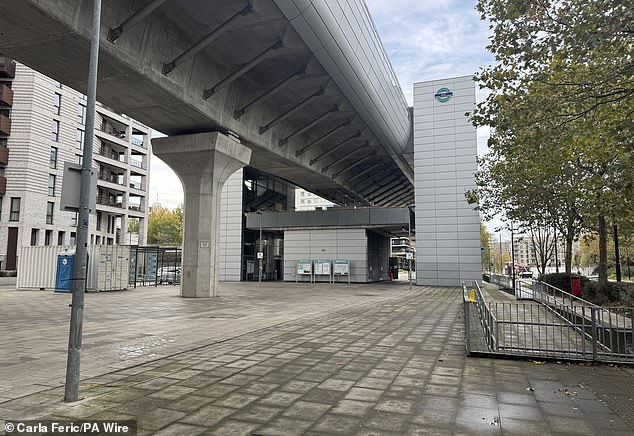 Williams is also alleged to have attempted to kill a man at Pontoon Dock DLR station in east London (pictured) in the early hours of November 1
