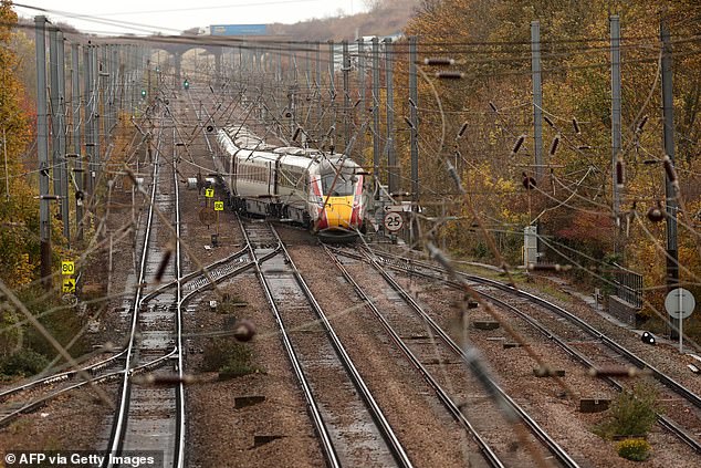 The LNER Azuma train involved in the attack left Huntingdon station this morning (pictured leaving)