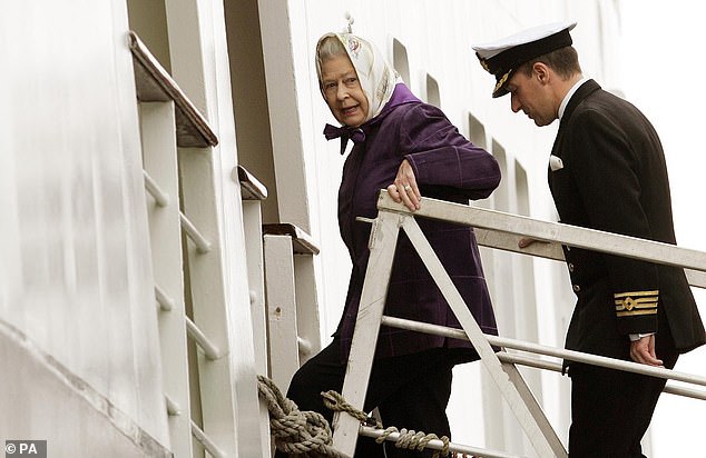 Elizabeth arrives with Captain Michael Hepburn to embark on the Hebridean Princess at Port Ellen on Islay for a week-long cruise with her family to celebrate her 80th birthday