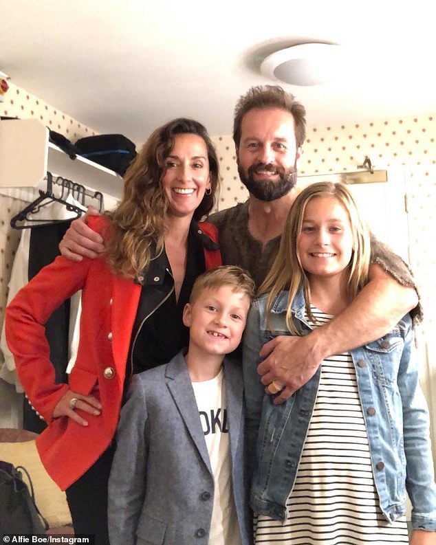 Alfie was previously married to his ex-wife Sarah with whom he shares children, Grace, 17, and Alfred, 13 (all four pictured together)
