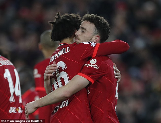 Alexander-Arnold and Jota (right) played 145 games together at Liverpool in a successful spell