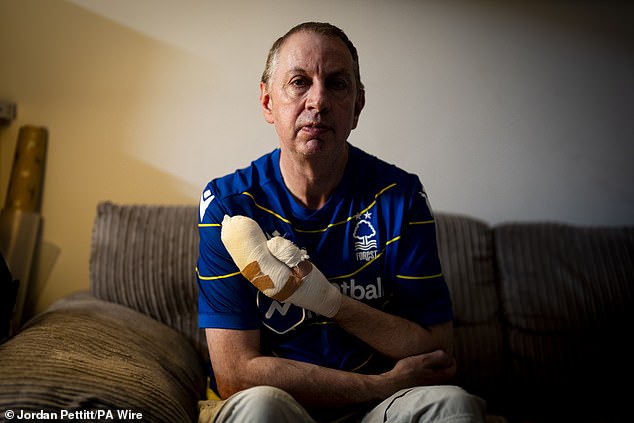 Stephen Crean at his home in southwest London, who sustained multiple injuries after fighting the knifeman