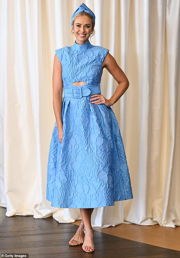 MELBOURNE, AUSTRALIA - NOVEMBER 04: Sylvia Jeffreys poses for a photo during 2025 Melbourne Cup Day at Flemington Racecourse on November 04, 2025 in Melbourne, Australia. (Photo by Wendell Teodoro/Getty Images)
