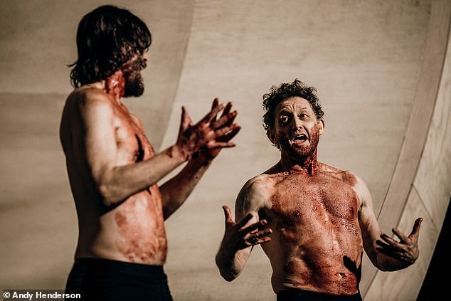 After completing their normal bows, they returned to the stage in just their underwear and covered in fake blood