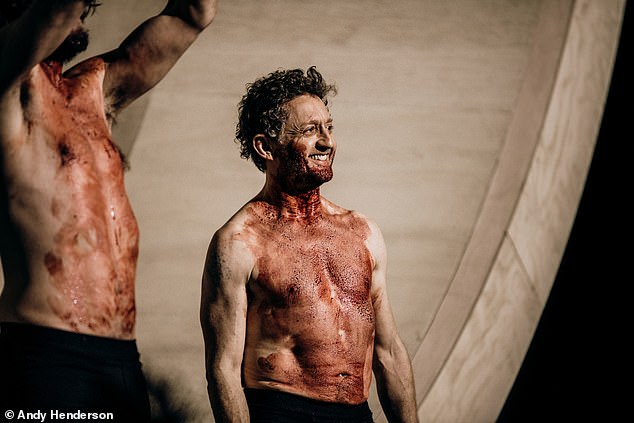 Both actors showed off their muscular physiques beneath the fake blood