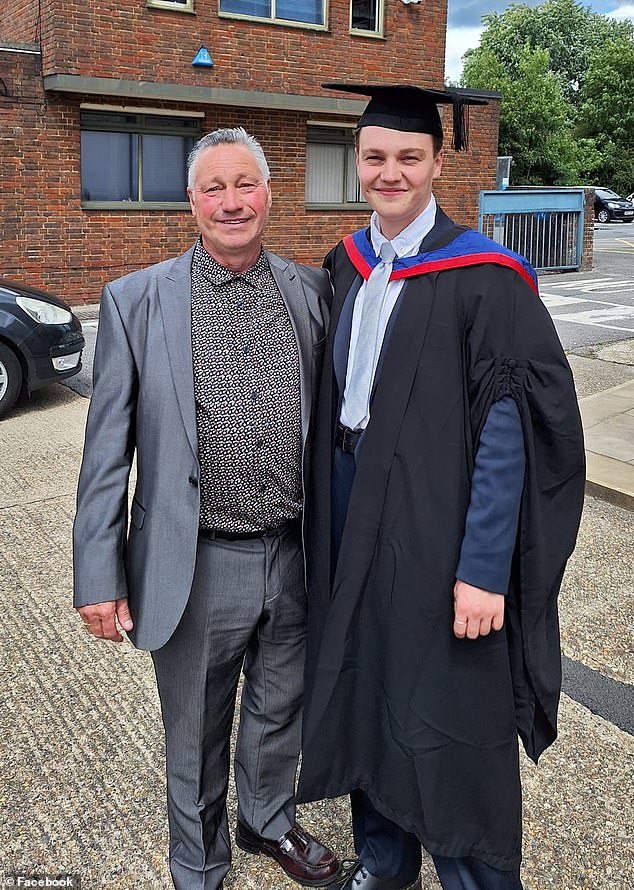 Jack pictured with his father Martin after graduating from the Guildford School of Acting in 2023