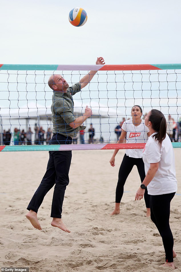 Jumping to and fro during a game of volleyball, 'sexy' William, 43, attracted a flurry of social media attention after his stint at Copacabana beach in Rio de Janeiro, alongside Olympic star Carolina Solberg