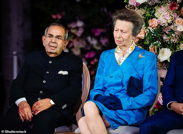 Gopichand with Princess Anne at the official opening of Raffles at OWO (The Old War Office) on Whitehall in 2023. He called the project his 'greatest legacy to London'